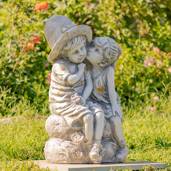 Kissing Country Boy and Girl Garden Statue 30"